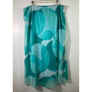 Womens‎ Cato Woman Teal Aqua Geometric Maxi Skirt Ruffle Sheer Overlay 18/20W